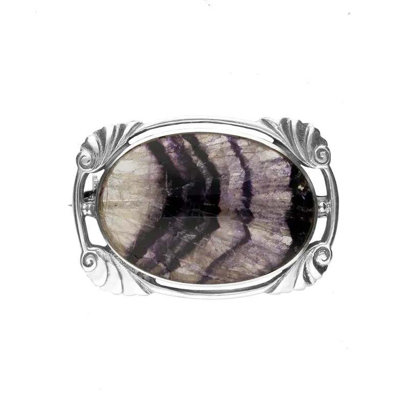 Sterling Silver Blue John Oblong Oval Shaped Brooch sold by Jura Watches