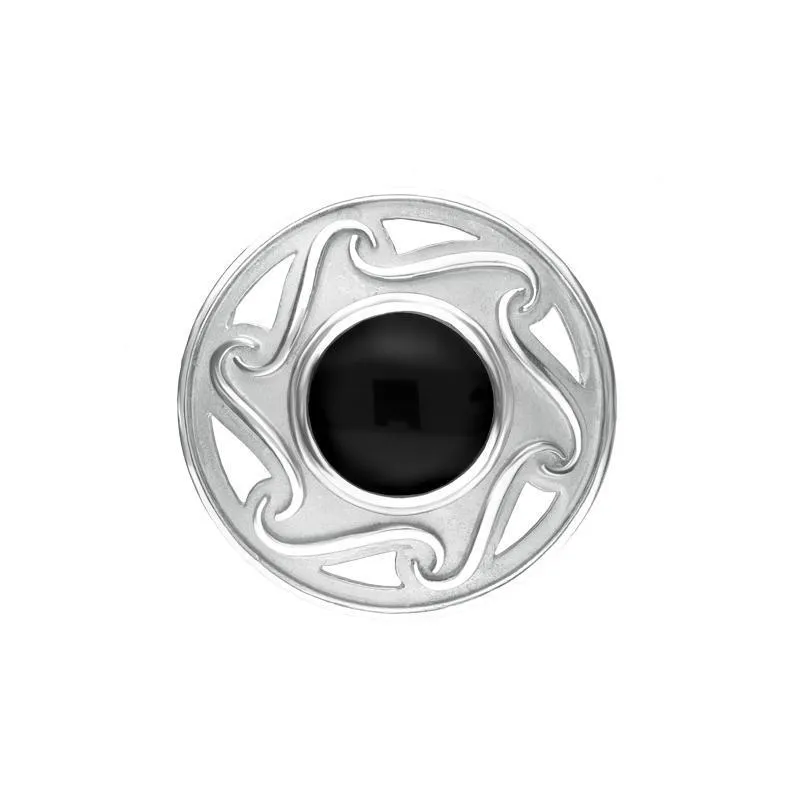 Sterling Silver Whitby Jet Round Celtic Framed Brooch sold by Jura Watches