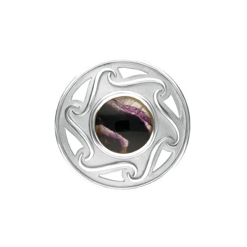 Sterling Silver Blue John Round Celtic Framed Brooch sold by Jura Watches