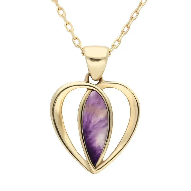 9ct Yellow Gold Blue John Centre Stone Heart Necklace sold by Jura Watches