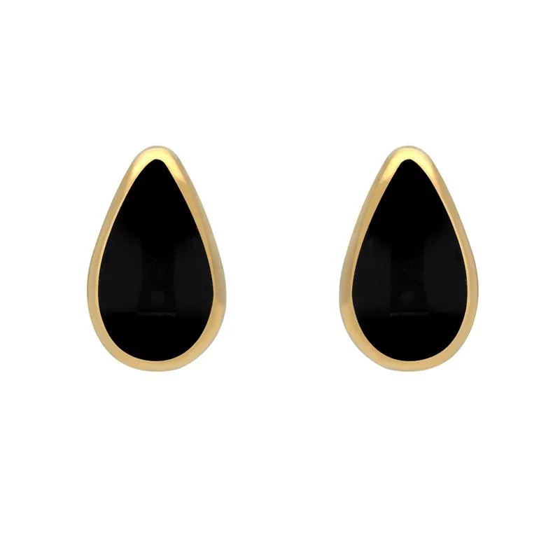 9ct Yellow Gold Whitby Jet Small Teardrop Stud Earrings sold by Jura Watches