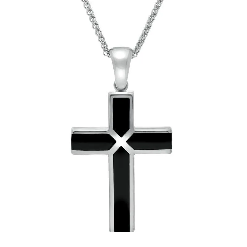 Sterling Silver Whitby Jet Medium Four Stone Cross Necklace sold by Jura Watches