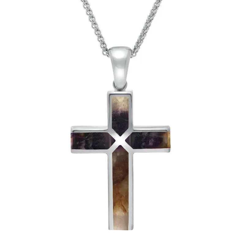 Sterling Silver Blue John Medium Four Stone Cross Necklace sold by Jura Watches