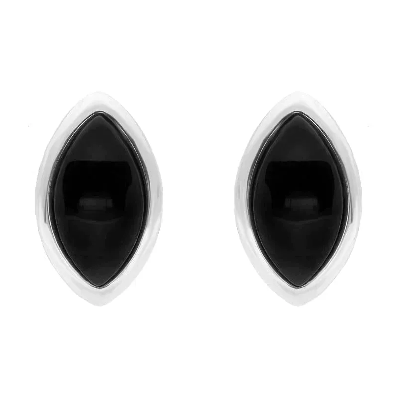 Sterling Silver Whitby Jet Curved Marquise Stud Earrings sold by Jura Watches