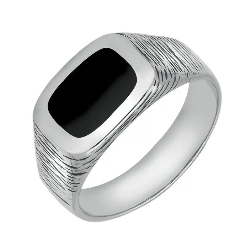 Sterling Silver Whitby Jet Oblong Bark Effect Signet Ring sold by Jura Watches
