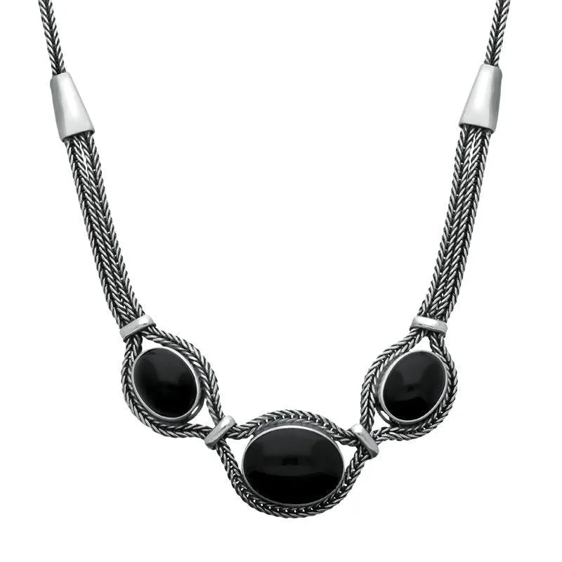 Sterling Silver Whitby Jet Three Stone Oval Foxtail Necklace D sold by Jura Watches