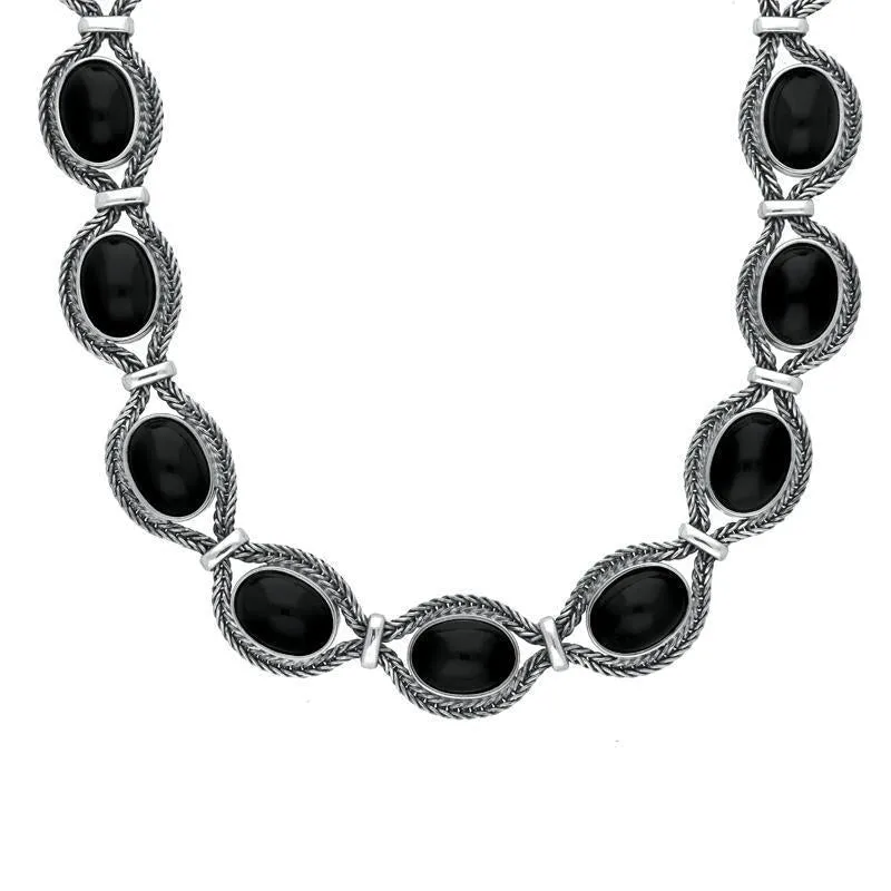 Sterling Silver Whitby Jet Foxtail Oval Fifteen Stone Necklace D sold by Jura Watches