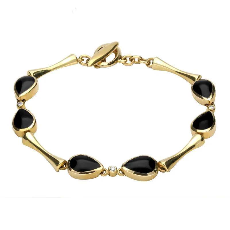 18ct Yellow Gold Whitby Jet and Diamond Six Stone Pear Bracelet sold by Jura Watches