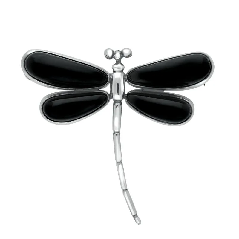 Sterling Silver Whitby Jet Large Dragonfly Brooch sold by Jura Watches