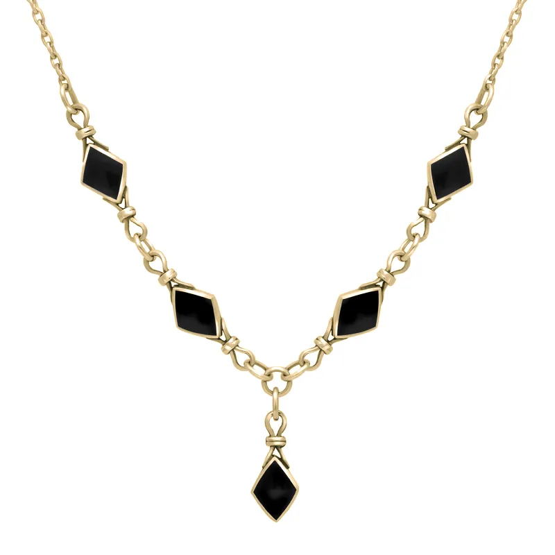 9ct Yellow Gold Whitby Jet Diamond Shaped Necklace sold by Jura Watches