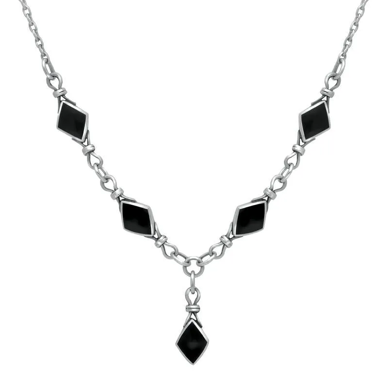 Sterling Silver Whitby Jet Diamond Shaped Necklace sold by Jura Watches