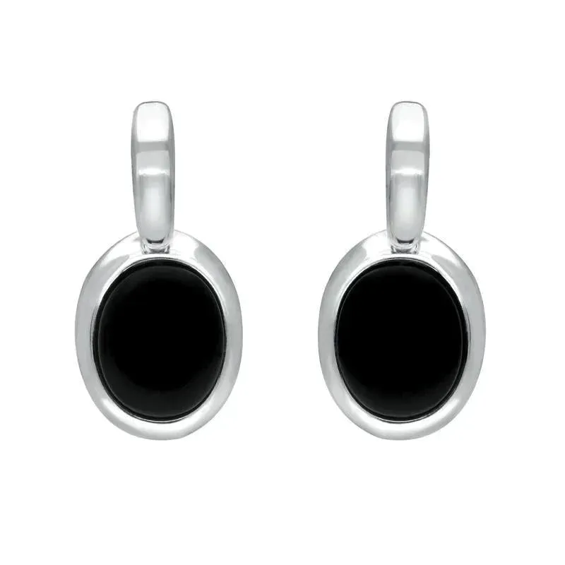 Sterling Silver Whitby Jet Oval Drop Earrings sold by Jura Watches