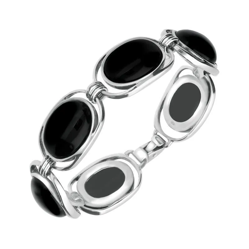 Sterling Silver Whitby Jet Six Stone Open End Bracelet D sold by Jura Watches