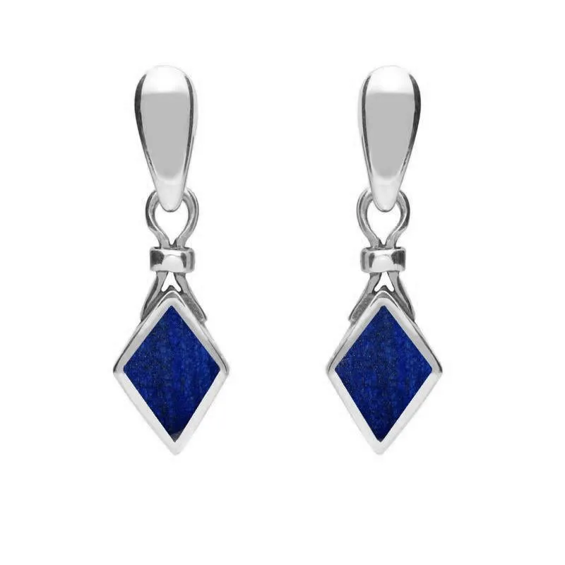 Sterling Silver Lapis Lazuli Dinky Diamond Shape Drop Earrings sold by Jura Watches