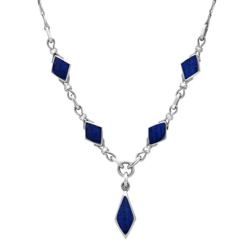 Sterling Silver Lapis Lazuli Diamond Shaped Necklace sold by Jura Watches