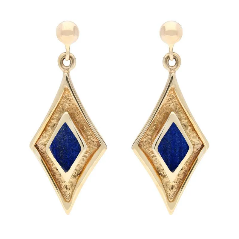9ct Yellow Gold Lapis Lazuli Diamond Shaped Drop Earrings sold by Jura Watches