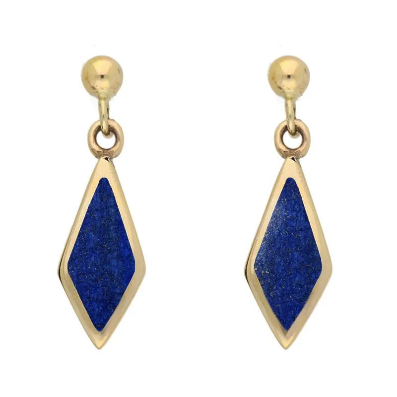 9ct Yellow Gold Lapis Lazuli Dinky Diamond Drop Earrings sold by Jura Watches