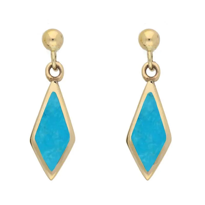 9ct Yellow Gold Turquoise Dinky Diamond Drop Earrings sold by Jura Watches