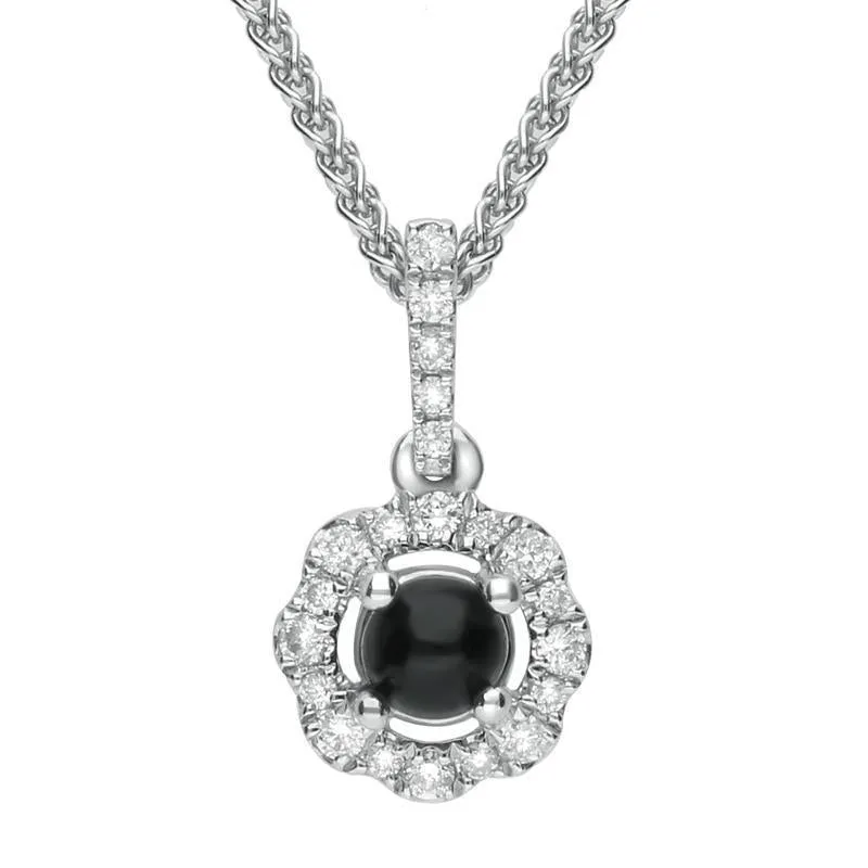 18ct White Gold Whitby Jet Diamond Floral Necklace sold by Jura Watches