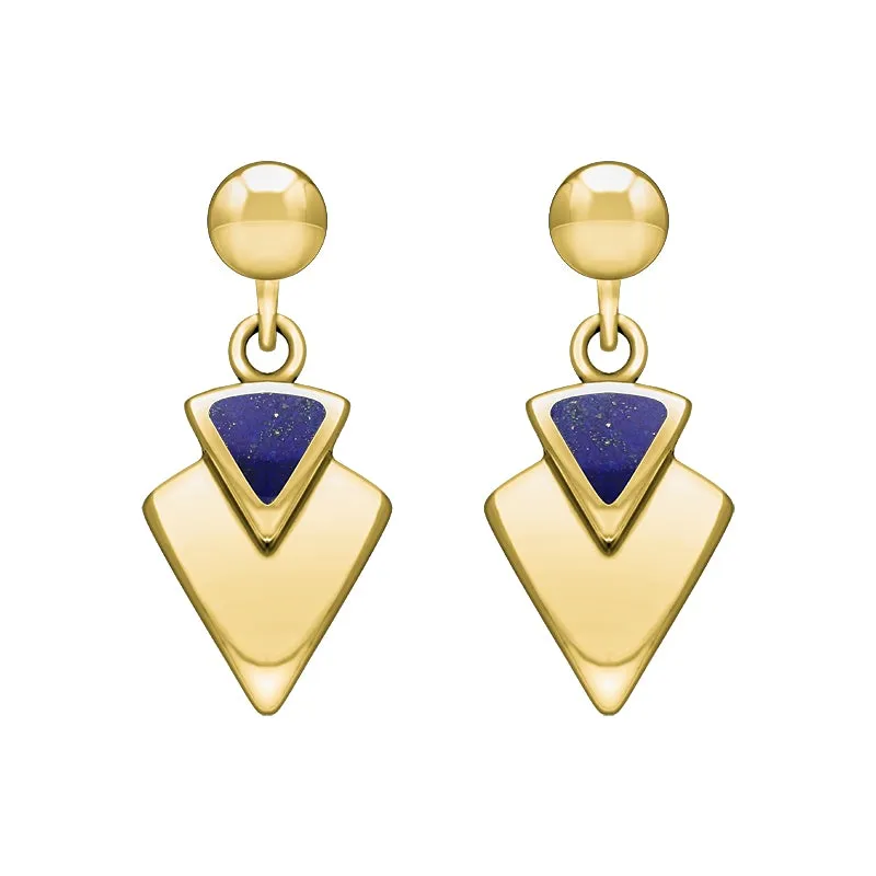 9ct Yellow Gold Lapis Lazuli Arrowhead Drop Earrings sold by Jura Watches