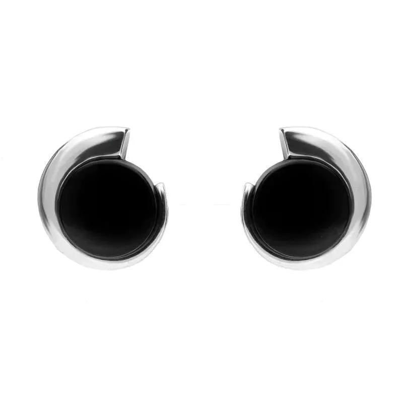 Sterling Silver Whitby Jet Small Swirl Stud Earrings sold by Jura Watches