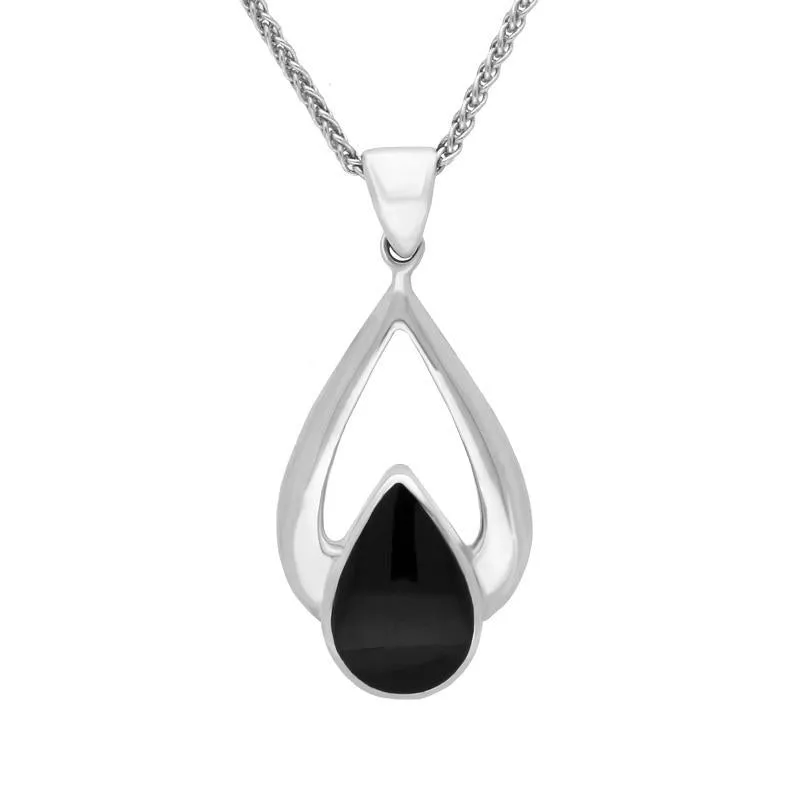Sterling Silver Whitby Jet Open Framed Pear Drop Necklace sold by Jura Watches