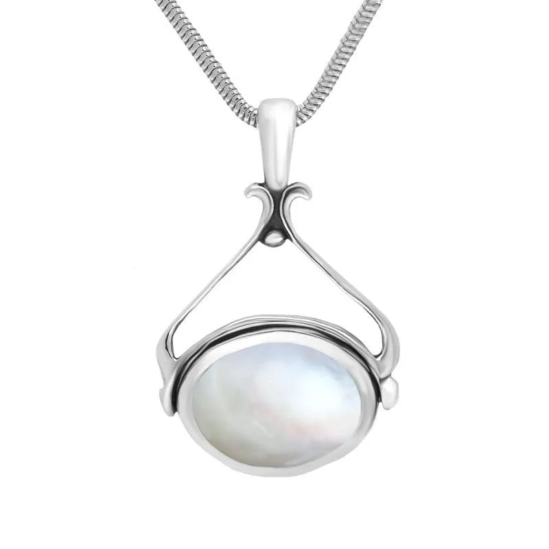 Sterling Silver Whitby Jet Mother of Pearl Oval Space Swivel Fob Necklace sold by Jura Watches