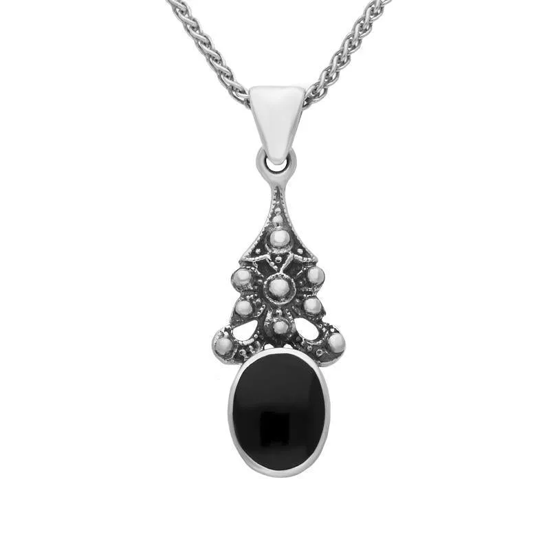 Sterling Silver Whitby Jet Beaded Oval Necklace sold by Jura Watches