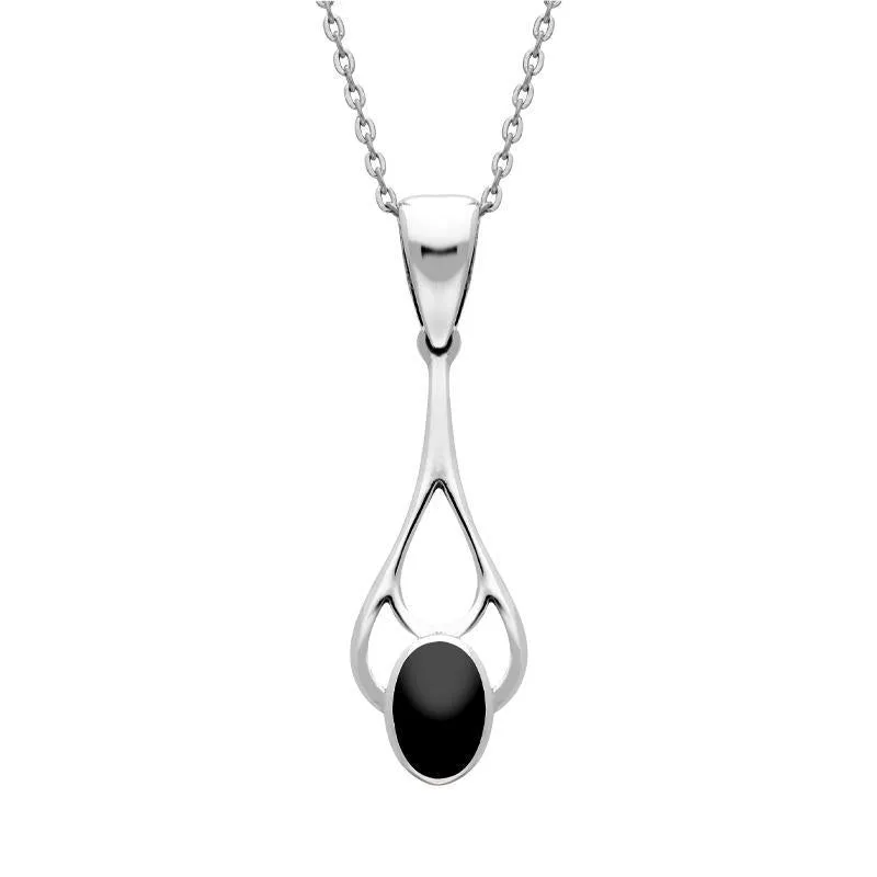 Sterling Silver Whitby Jet Large Oval Spoon Necklace sold by Jura Watches