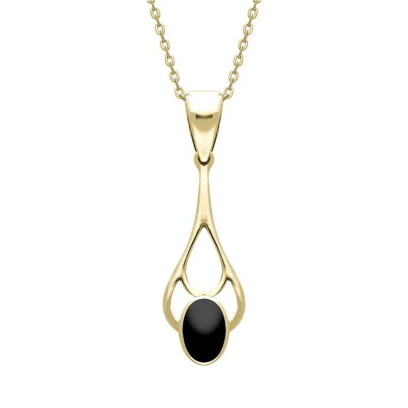 9ct Yellow Gold Whitby Jet Large Oval Spoon Necklace sold by Jura Watches