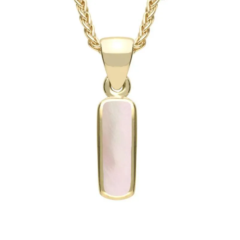 9ct Yellow Gold Pink Mother of Pearl Dinky Oblong Necklace sold by Jura Watches