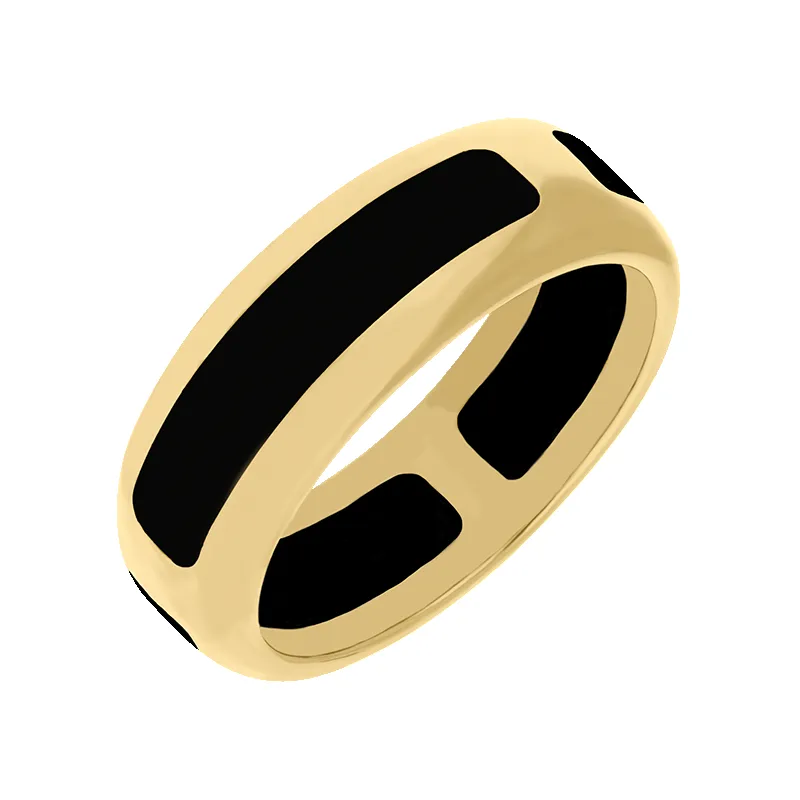 9ct Yellow Gold Whitby Jet 8mm Wedding Band Ring sold by Jura Watches