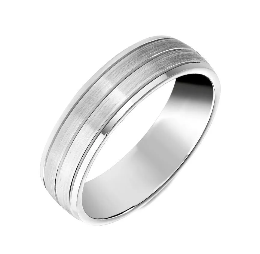 Platinum Engraved Satin Wedding Ring D sold by Jura Watches