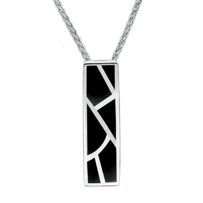 Sterling Silver Whitby Jet Six Stone Oblong Shaped Necklace sold by Jura Watches