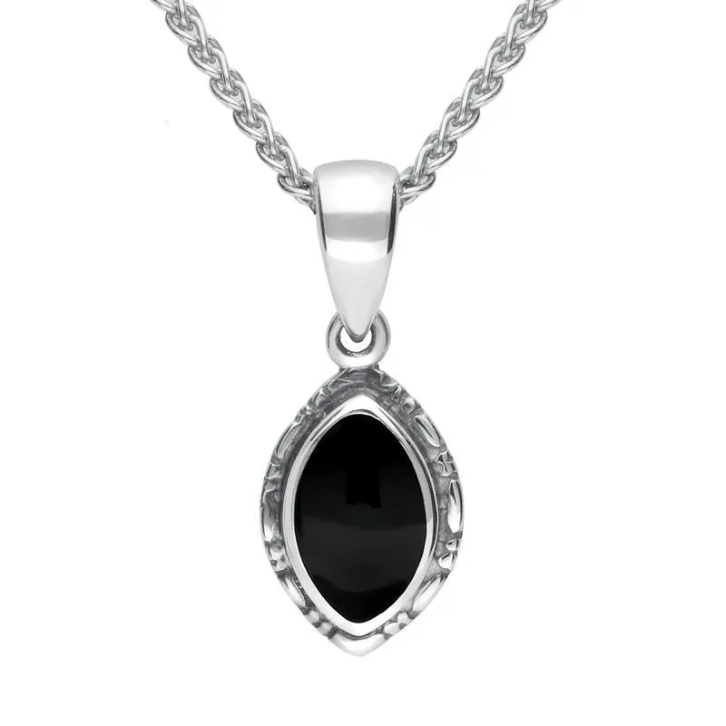 Sterling Silver Whitby Jet Marquise Bead Edge Necklace sold by Jura Watches