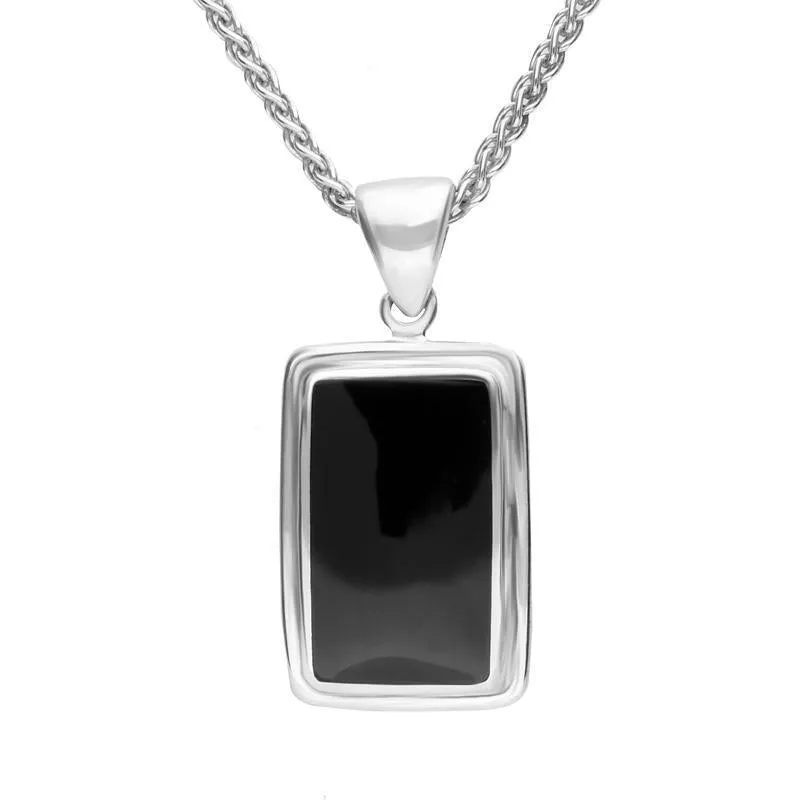 Sterling Silver Whitby Jet Ribbed Edged Oblong Necklace sold by Jura Watches