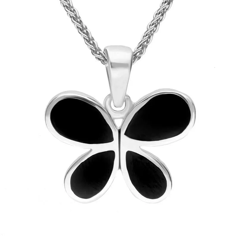 Sterling Silver Whitby Jet Four Stone Butterfly Necklace sold by Jura Watches