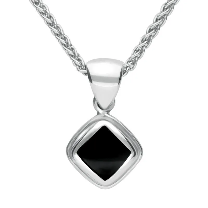Sterling Silver Whitby Jet Plain Edge Square Necklace sold by Jura Watches