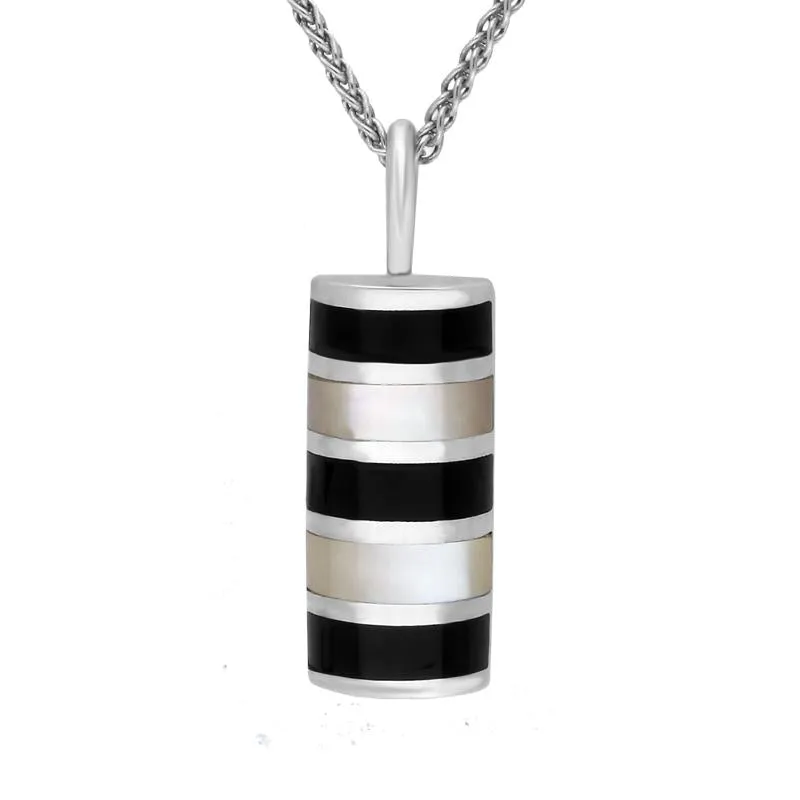 Sterling Silver Whitby Jet and Mother of Pearl Five Stone Half Tube Necklace sold by Jura Watches