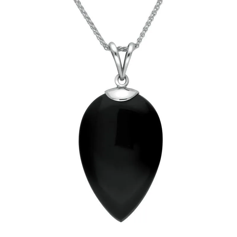 Sterling Silver Whitby Jet Pear Stone Capped Necklace sold by Jura Watches