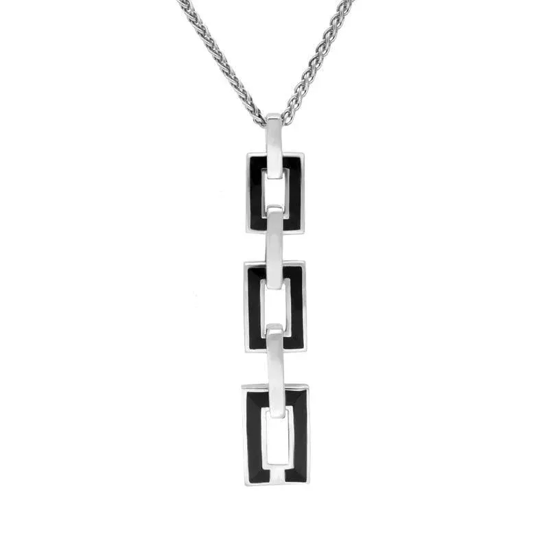 Sterling Silver Whitby Jet Open Oblong Triple Link Drop Necklace D sold by Jura Watches