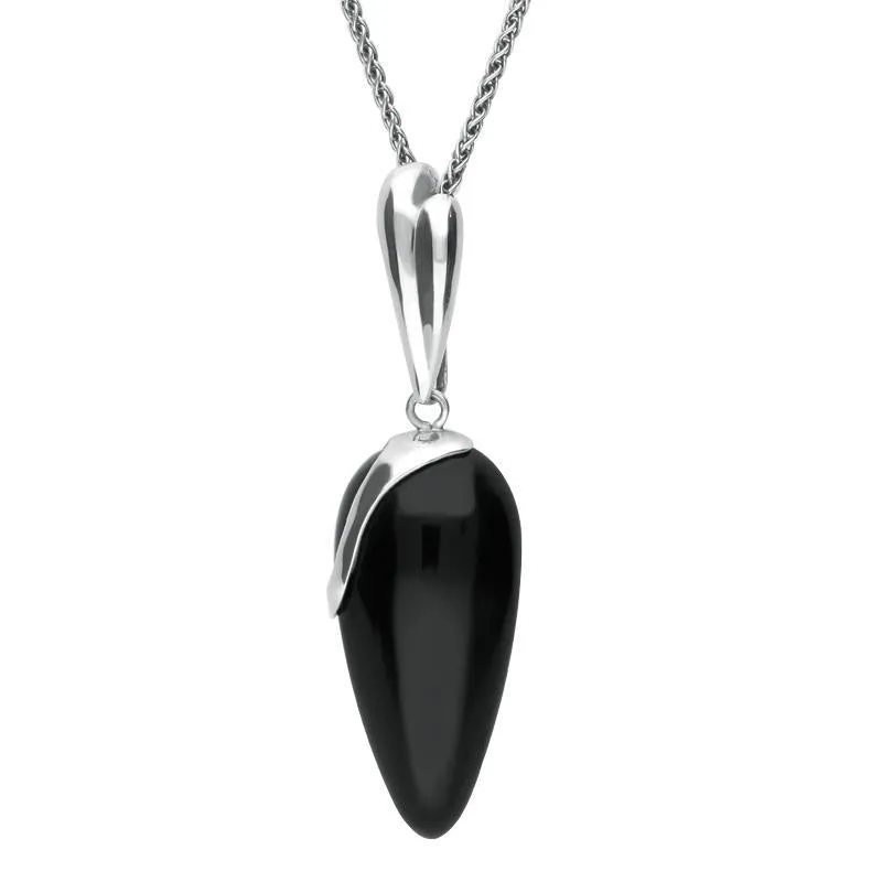Sterling Silver Whitby Jet Capped Tear Drop Necklace sold by Jura Watches