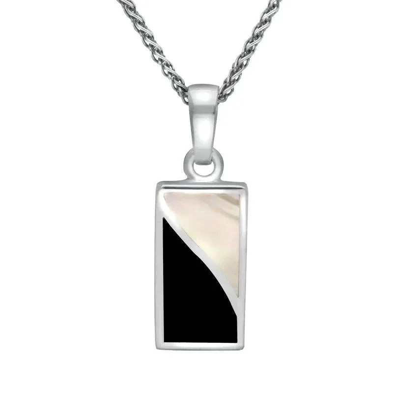 Sterling Silver Whitby Jet Mother of Pearl Two Tone Split Oblong Necklace sold by Jura Watches