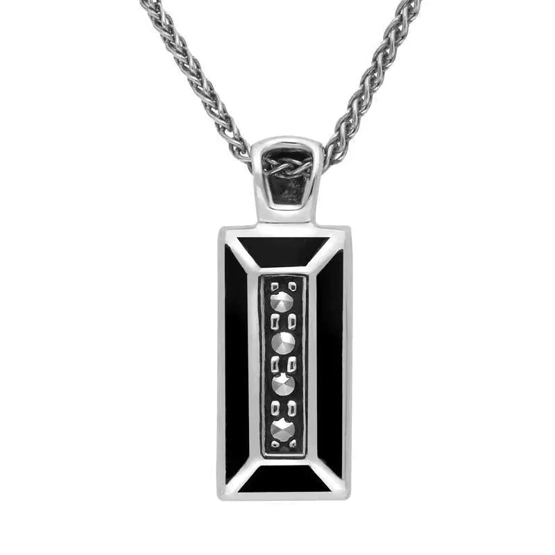 Sterling Silver Whitby Jet Marcasite Oblong Framed Necklace sold by Jura Watches