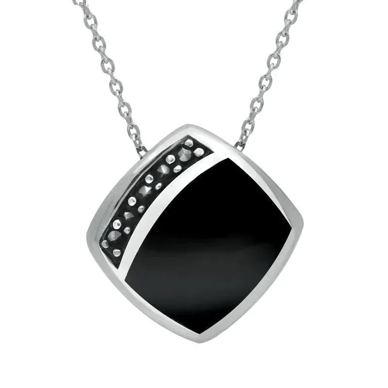 Sterling Silver Whitby Jet Marcasite Cushion Necklace sold by Jura Watches