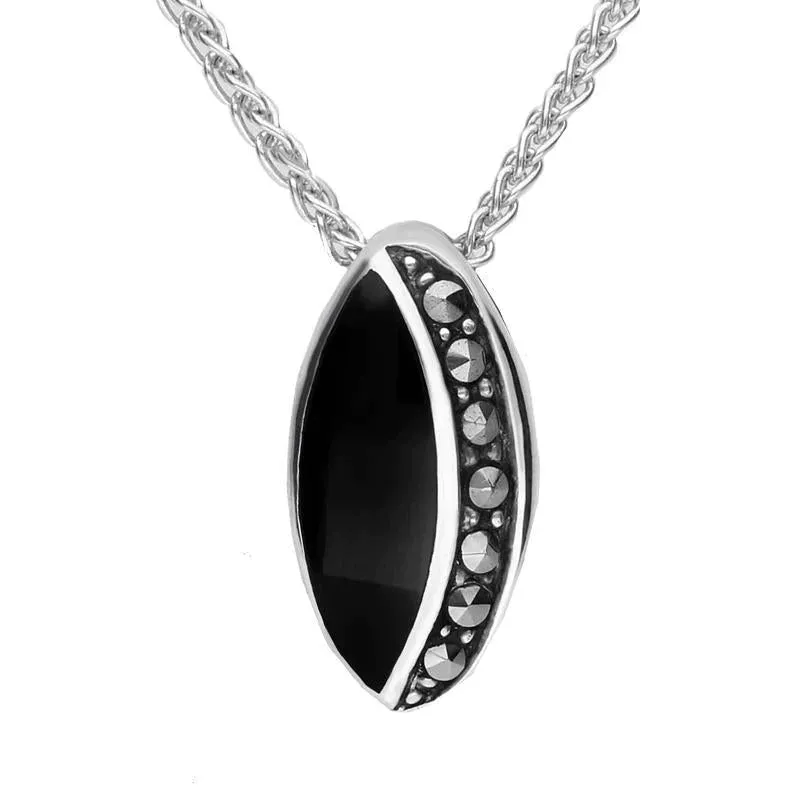 Sterling Silver Whitby Jet Marcasite Small Oval Necklace sold by Jura Watches