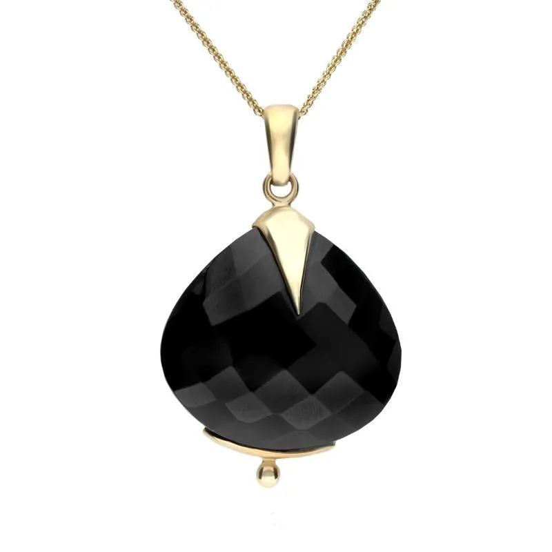 9ct Yellow Gold Whitby Jet Unique Wide Faceted Pear Shaped Necklace sold by Jura Watches