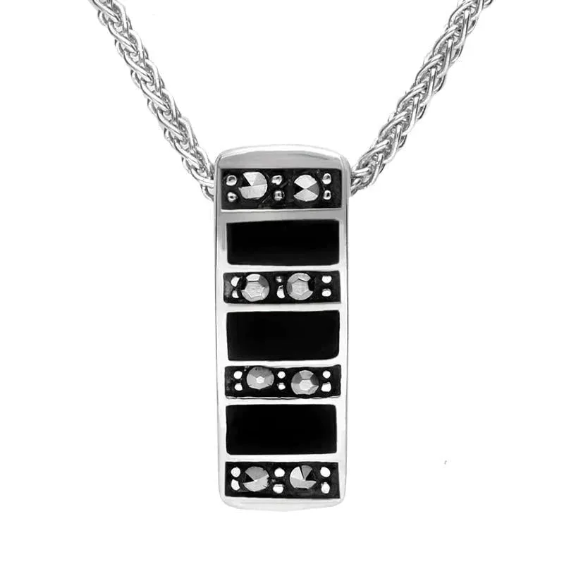 Sterling Silver Whitby Jet Marcasite Seven Row Small Oblong Necklace sold by Jura Watches