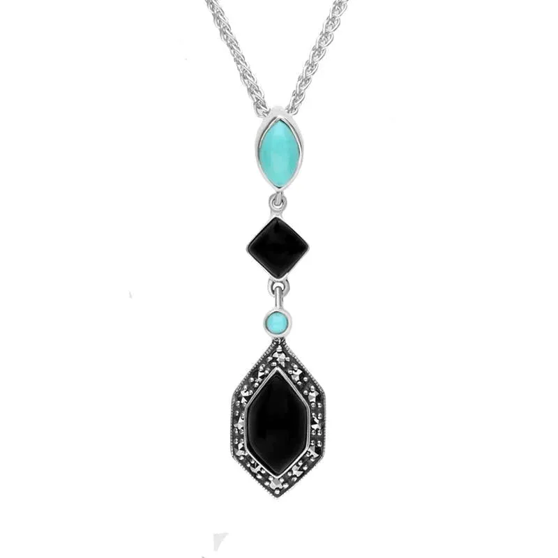 Sterling Silver Whitby Jet Turquoise and Marcasite Framed Necklace sold by Jura Watches