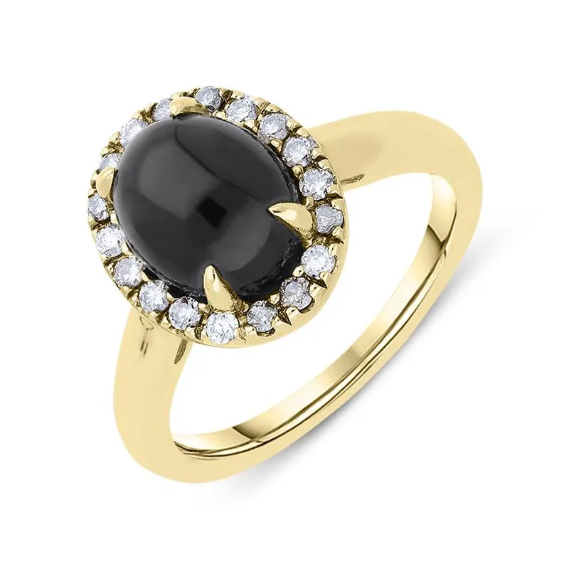 18ct Yellow Gold Whitby Jet 0.23ct Diamond Oval Ring sold by Jura Watches